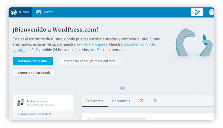 Pantalla de inidio de wordpress